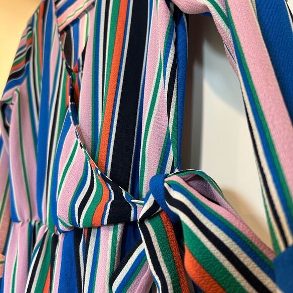 Ivy for Anthropologie Striped Wrap Romper - Blue, Pink, Green - Size L - Picture 3 of 12